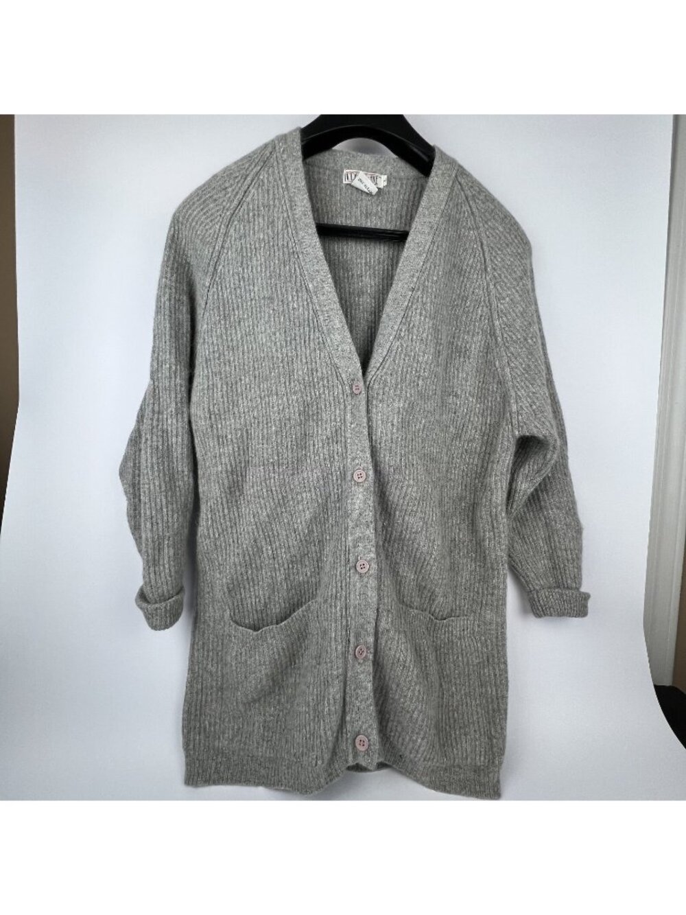 Lindsey Blake Women’s Cardigan Gray Lambswool Rabbit Hair Knit Sweater L - Picture 1 of 3